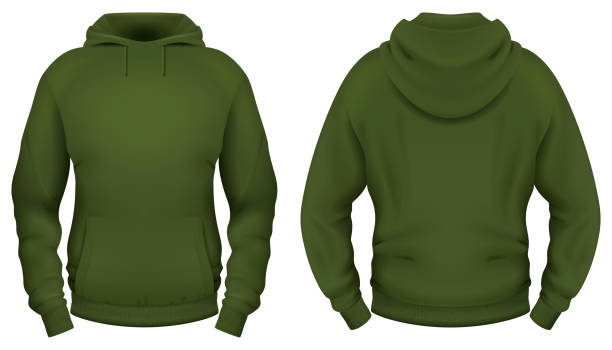 istock Template of blank khaki hoodie with pocket. Front and back views. Vector illustration. 2097692517