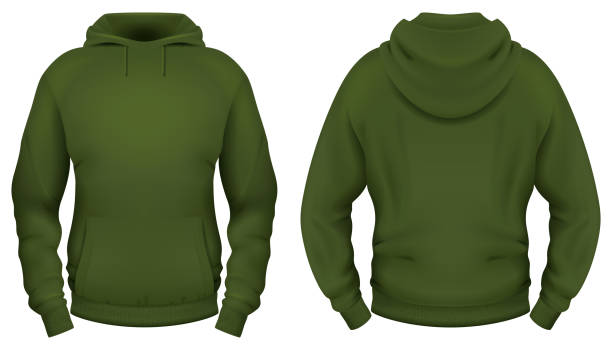 Template of blank khaki hoodie with pocket. Front and back views. Vector illustration. vector art illustration