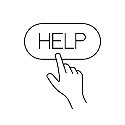 Hand Pushing Help Button Vector Illustration