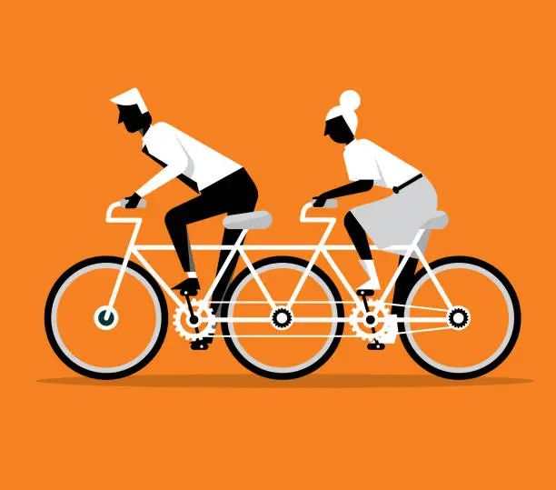 Vector illustration of Two Business people cycling