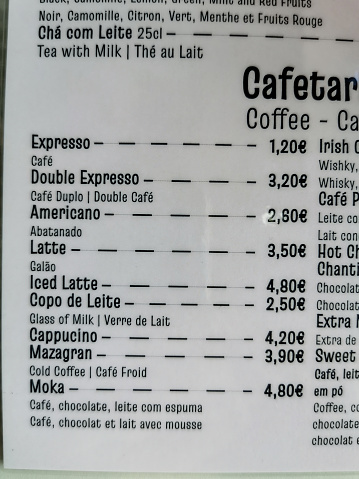 Europe city break. Local coffee shop in Portugal.