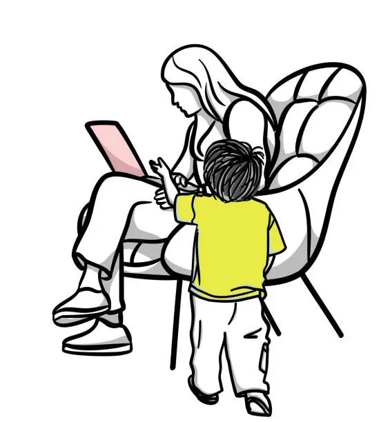 Vector illustration of Parenting And Technology Sketch Yellow