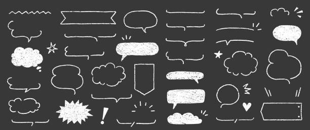 illustrations, cliparts, dessins animés et icônes de ensemble de bulles de dialogue cadre crayon mignon. cadre de bulle de dialogue de fond de tableau de crayon. dessiné à la main craie crayon dialog ballon, japon écriture doodle texte nuage. vecteur - dessin à la craie
