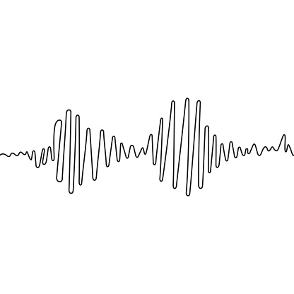 Sound wave different shape. Continuous one line drawing. Amplitude movement. Podcast concept. Adjustable black stroke Transparent background. Single outline doodle noise design. Vector illustration