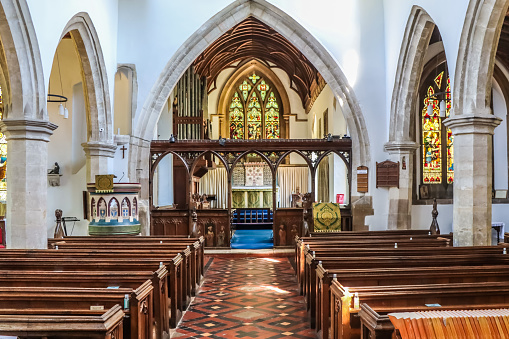 Interior of St Dunstan's Church in Monks Risborough, Buckinghamshire, England