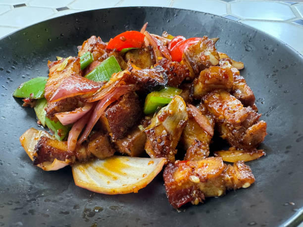istock Stir fried Crispy Pork belly with green beans 2097775538