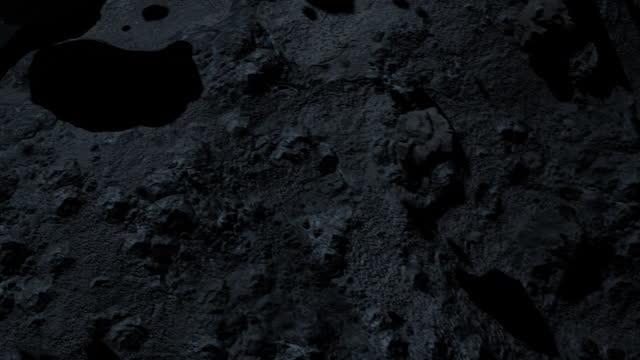 Asteroid Field in Dark Outer Space Slow Close Roll Pan Shot