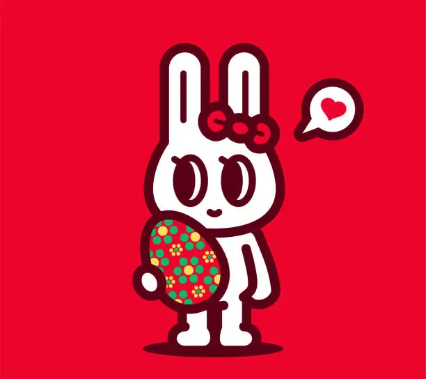 Vector illustration of Happy Easter, a cute bunny holds a big Easter Egg