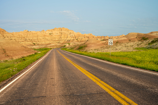 Roadway in Badlands National Park, South Dakota, USA