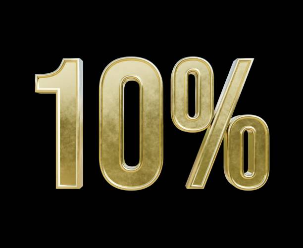 istock 10 percent 3d text gold render illustration on black isolated background 2097814364