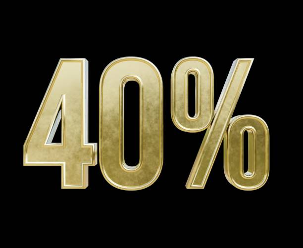 istock 40 percent 3d text gold render illustration on black isolated background 2097814515