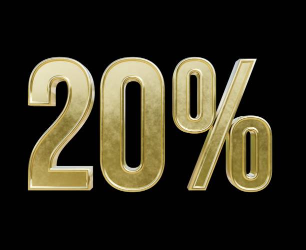 istock 20 percent 3d text gold render illustration on black isolated background 2097814519