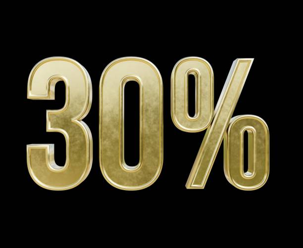 istock 30 percent 3d text gold render illustration on black isolated background 2097814520
