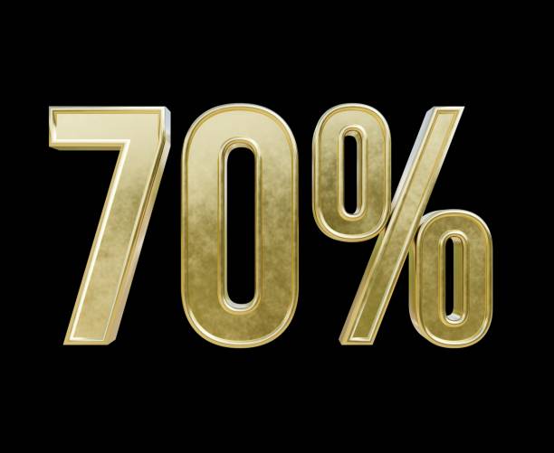 istock 70 percent 3d text gold render illustration on black isolated background 2097814525