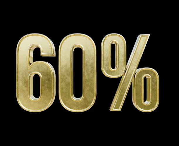 istock 60 percent 3d text gold render illustration on black isolated background 2097814526
