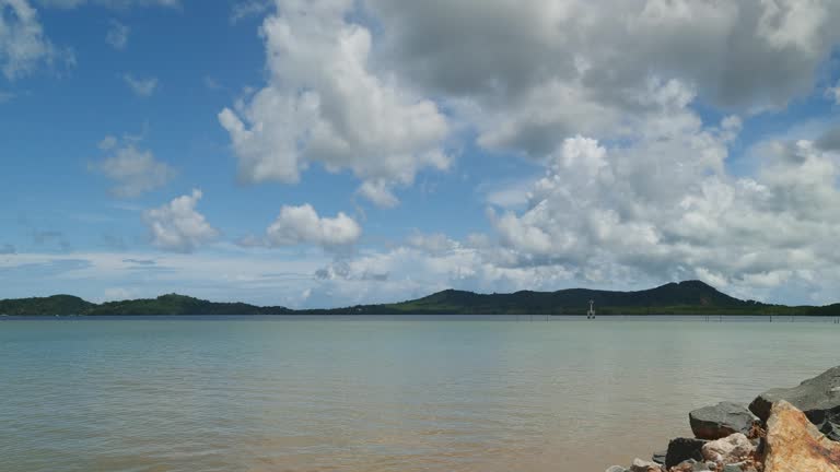 Blue sea white beach turquoise ocean wave coastal in tropical paradise landscape. Beautiful scene seascape marine coastline destinations. Tropical beautiful blue ocean lagoon lake travel summer time.