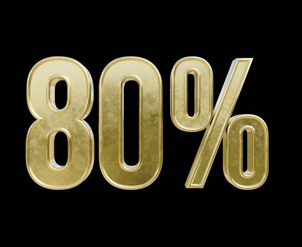 istock 80 percent 3d text gold render illustration on black isolated background 2097828611