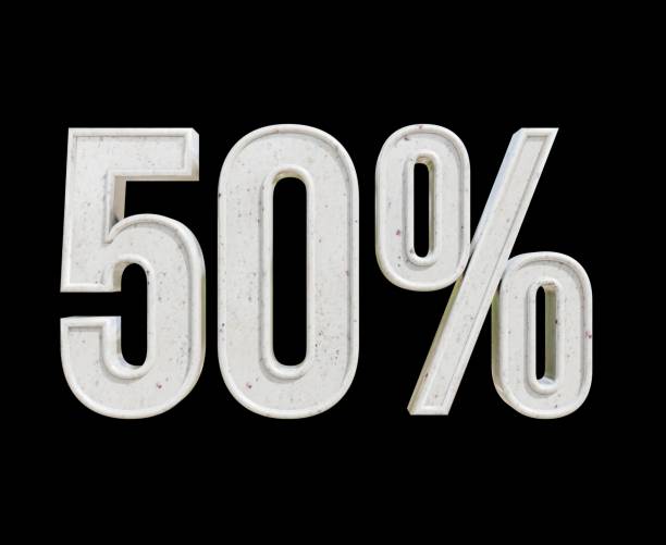 istock 50 percent 3d text gold render illustration on black isolated background 2097829648