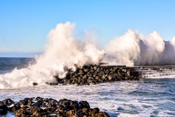 big wave in the ocean - image alternative energy canary islands color image 뉴스 사진 이미지