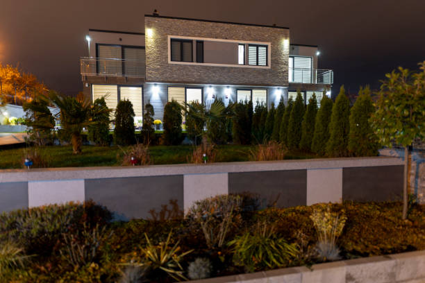 istock Modern Family Villa at Night 2097852689