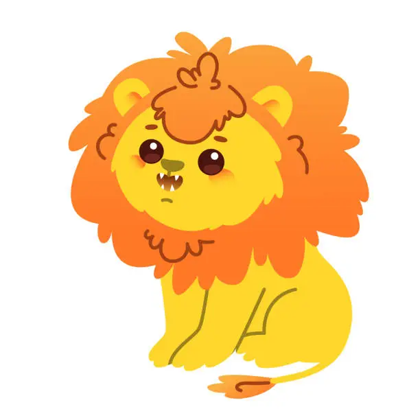 Vector illustration of Roaring Cute Lion Cub Character Illustration