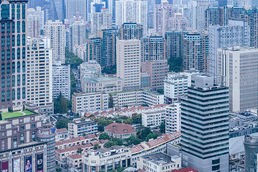 Drone view of City scape in Kowloon, Hong Kong