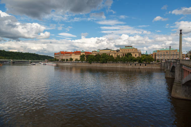Rudolfinum concert house and gallery at the shore of the Vitava river in Prague, Czech Republic.