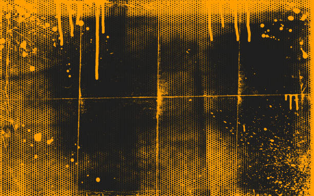 Urban street art graffiti punk poster with grunge and halftone texture. Yellow and black brush drawn overlay texture. Urban street art graffiti punk poster with grunge and halftone texture. Yellow and black brush drawn overlay texture. Vintage or retro style overlay distress grain, ink drips and paint splashes. speck of dust stock illustrations
