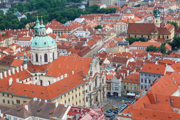 Lesser town historical buidlings and St Nicholas church, Prague, Czech Republic.