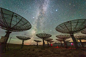 Satellite antenna array under the Milky Way sky