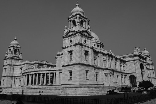 Kolkata, West Bengal, India - March 17, 2024:  Full view of the monument taken from the corner