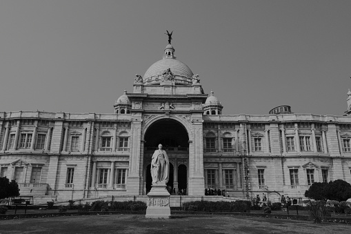 Kolkata, West Bengal, India - March 17, 2024:  Statue of Lord Curzon in front of the entrance