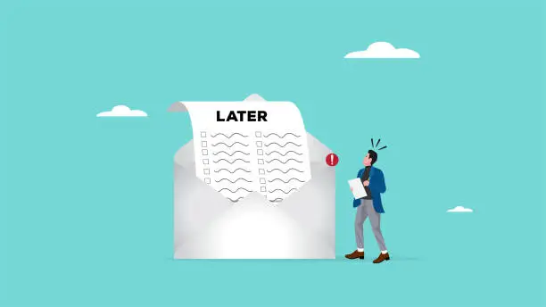 Vector illustration of strike notifications for completing work from email illustration, Business people rush to complete work because they postpone it or waste time, received a warning for being late in completing work