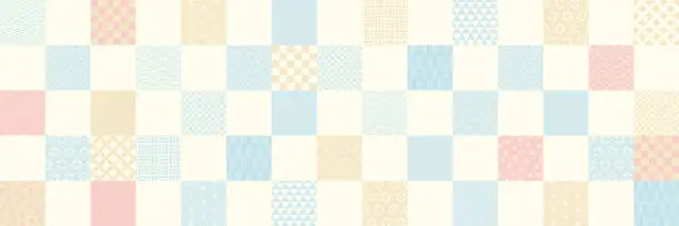 Vector illustration of Wide version background material of checkered pattern that collects traditional Japanese patterns