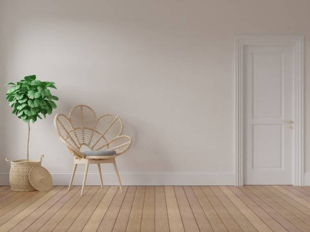istock Emtpy door interior mockup room wood element and cozy in empty picture interior and tree chairs wooden floor There in illustration 3d rendering. 2098109423
