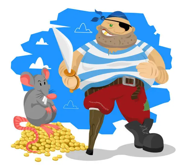 Vector illustration of Pirate and Rat