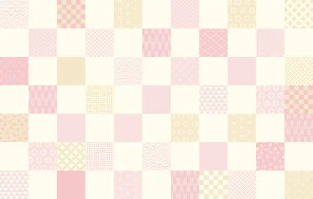 Vector illustration of Checkered pattern background material that collects traditional Japanese patterns