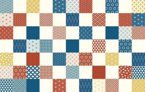 Vector illustration of Checkered pattern background material that collects traditional Japanese patterns