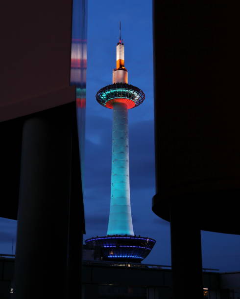 Kyoto Tower illuminated from Kyoto Station