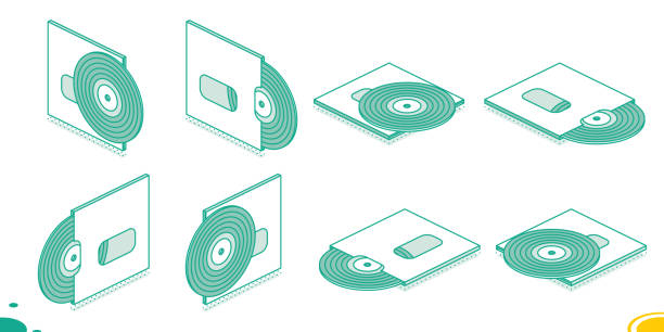 istock Set of Vinyl Plates. Isometric objects isolated on white background. Vintage 3d elements in outline style. 2098148093