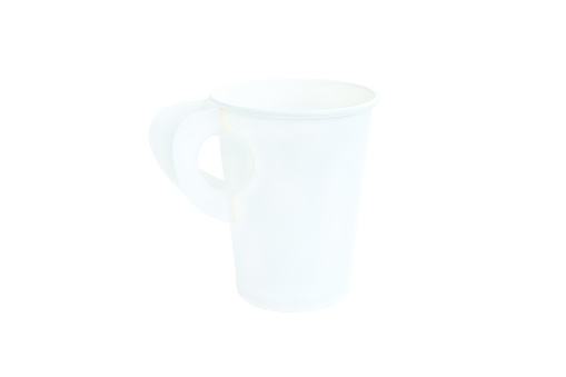 White paper coffee cup isolated on white background, White paper cup with handle