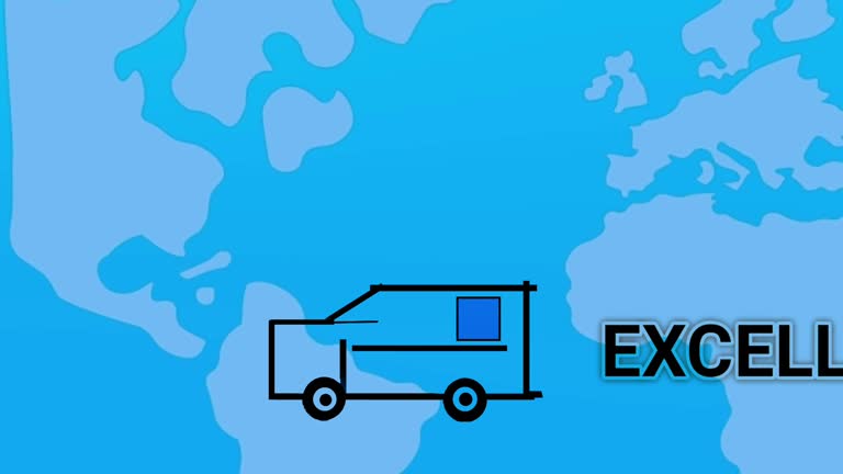 Animated illustration flat earth map background with running car in the progress line to excellent