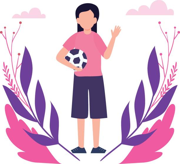 サッカーボールを持って立っている女の子。 - football backgrounds black sport点のイラスト素材／クリップアート素材／マンガ素材／アイコン素材