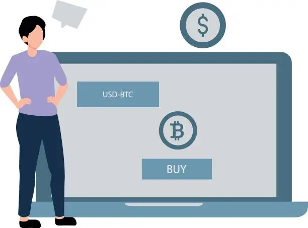 Vector illustration of The guy is buying bitcoins.