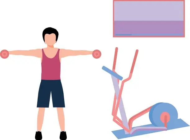 Vector illustration of Boy exercising with dumbbells.