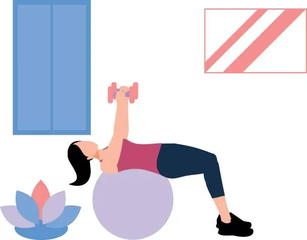 Vector illustration of The girl is exercising with a ball.