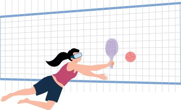 Vector illustration of The girl is playing tennis.