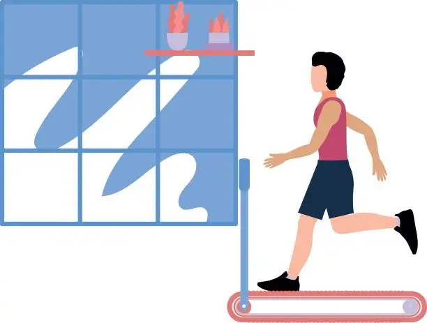 Vector illustration of The girl is running on the treadmill.