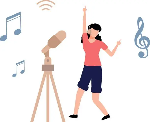 Vector illustration of A girl wearing headphones is dancing.