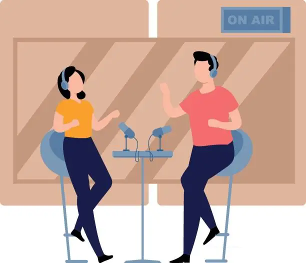 Vector illustration of A boy and a girl are on air.